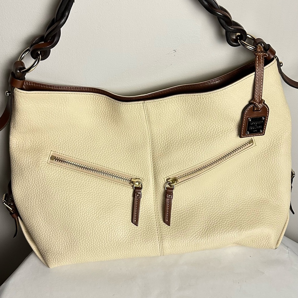 Dooney & Bourke Cream and Brown Shoulder Bag with Leather Accents